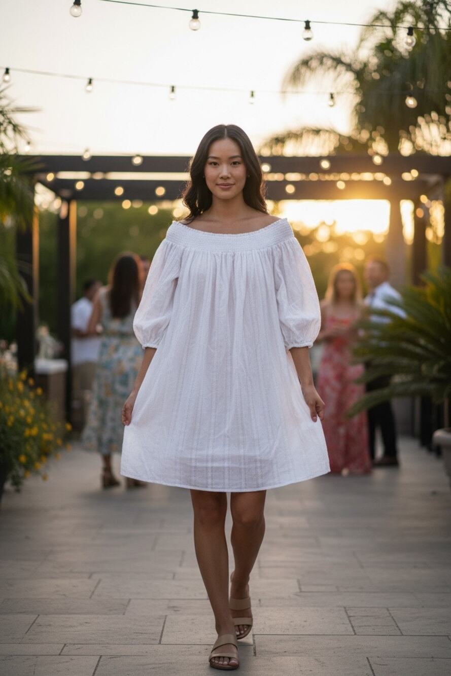 Lauren Ralph Lauren White Off Shoulder Dress 1X Smocked Peasant Shift Tunic